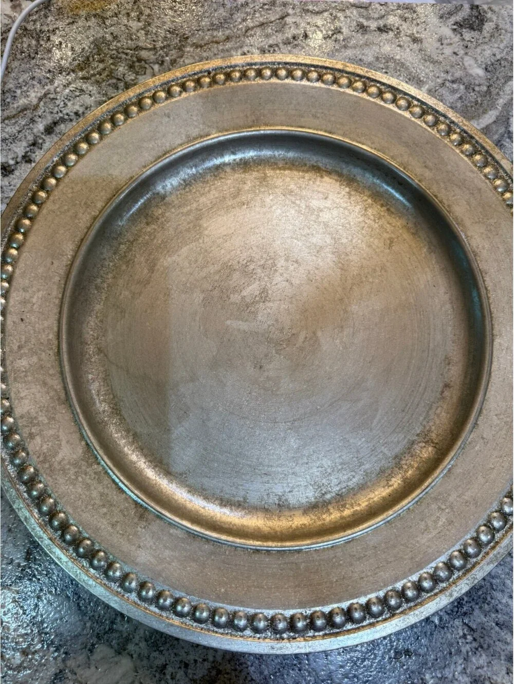 Pottery Barn Silver Beaded Rim Polypropylene Decorative Charger Plate